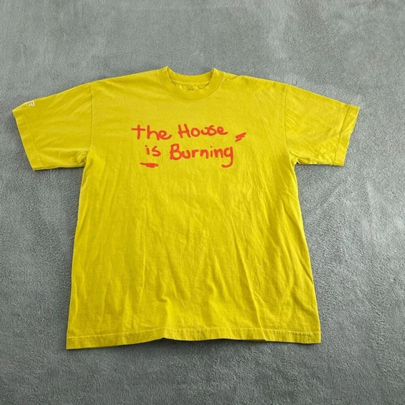 TDE Yellow "The House Is Burning" T-Shirt L 100% Cotton Made In USA 4874 - Picture 1 of 8